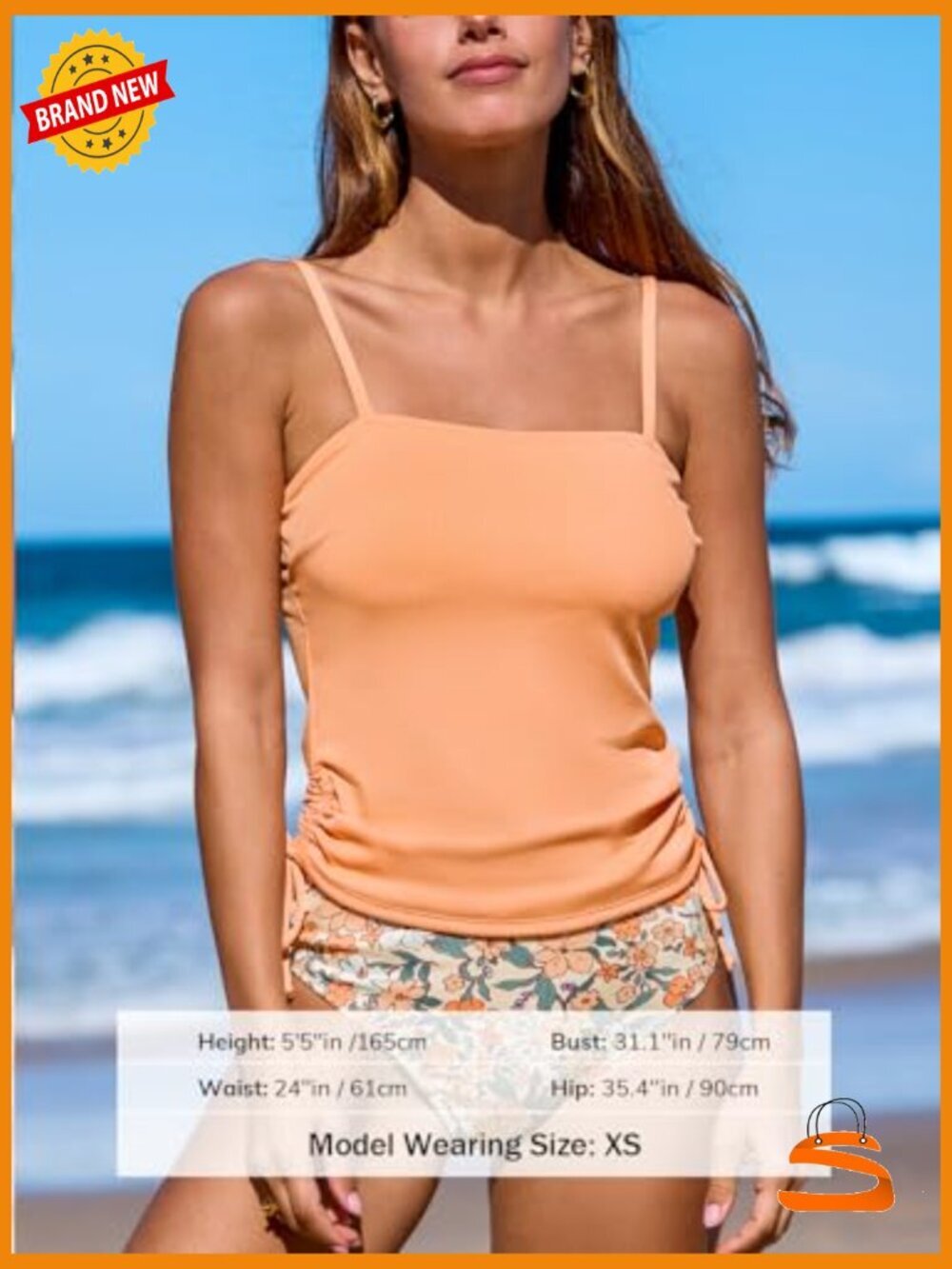 Tankini Set Two Piece Swimsuit Ruched Drawstring High Waisted Bottom Rib - Picture 4 of 7